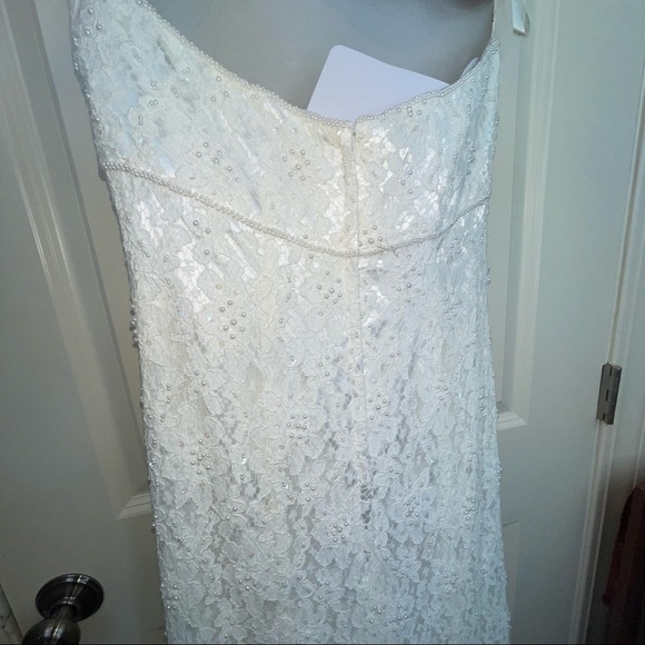 David’s Bridal Galina S8551 Allover Beaded Lace Sheath Empire Waist Strapeless - Picture 12 of 17